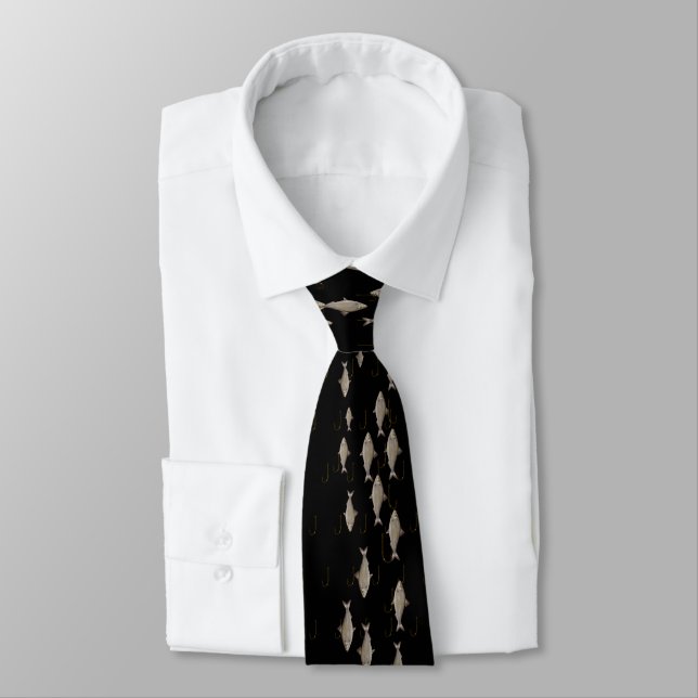 GRAVATA KIPPER HERRING HOOK FISH BLACK NECK TIE (Amarrado)
