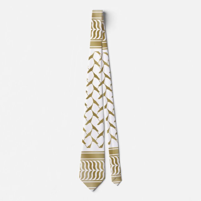 Gravata Kuffiyeh Palestino Dourado e branco (Frente)