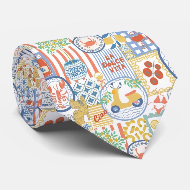 Gravata La Dolce Vita Italian Summer Lemons Mediterranean  (Rolled)