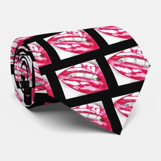 Gravata Lábios quentes Fuschia/Preto (Rolled)