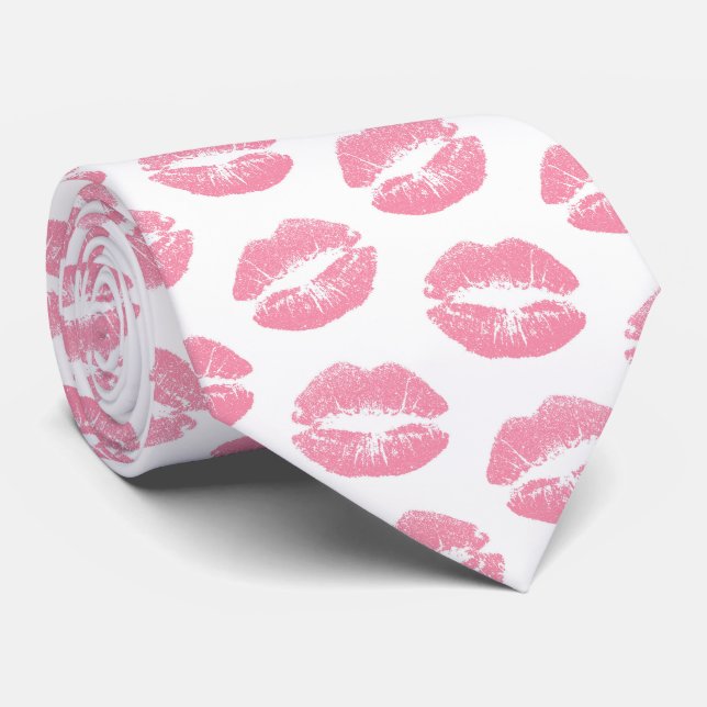 Gravata Lábios Rosa, Padrão De Lábios, Batom Rosa, Beijo (Rolled)
