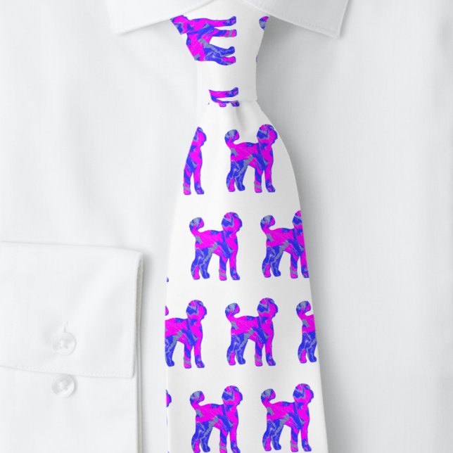 Gravata Labradoodle Cachorro Silhouette Azul Cor-de-rosa B (Labradoodle pink and blue dog silhouette pattern tie for dog dads.)