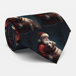 Gravata Labrador com Papai Noel Natal Festivo