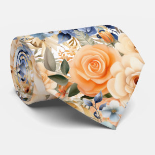 Gravata Laços Florais de Rosas Azuis e Flores de Pêssego
