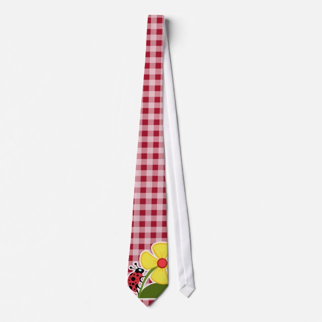 Gravata Ladybug na Carmine Red Gingham (Frente)