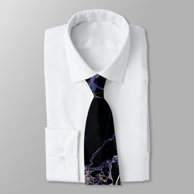 Gravata Laje de Mármore Azul-Navy com Veias Douradas da Pi (Amarrado)