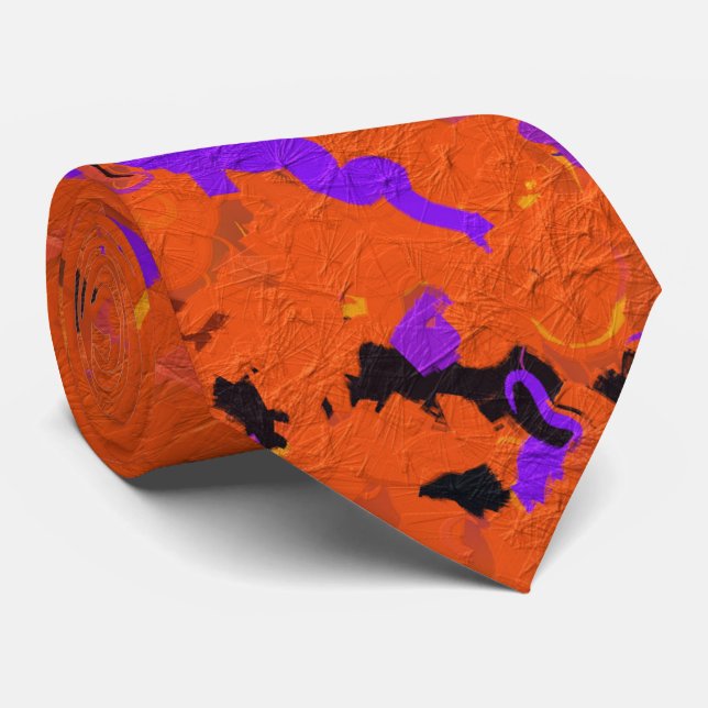 Gravata Laranja, Amarelo, Roxo e Abstrato preto (Rolled)