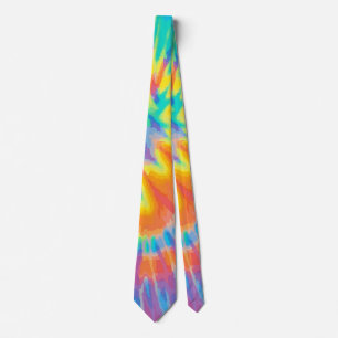 Gravata Laranja Amarelo Roxo Tie Dye Vibrante Retro