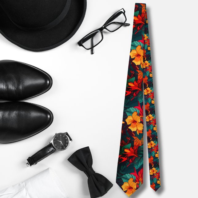 Gravata Laranja-aquarela Monstera do padrão havaiano (Criador carregado)