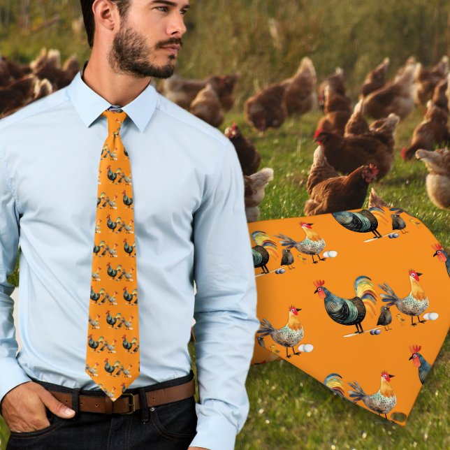 Gravata Laranja com Estampa de Aves da Fazenda (Criador carregado)