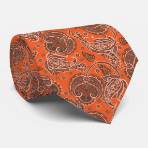 Gravata Laranja damasco floral paisley étnico orientado