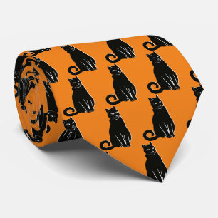 Gravata Laranja de Padrão de Gato Preto de Hallowe