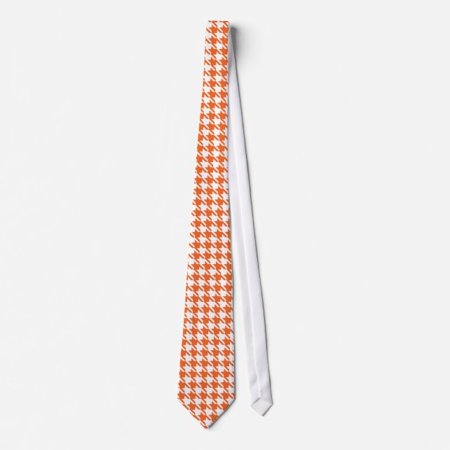 Gravata Laranja e branco de Houndstooth (Frente)