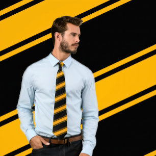 Gravata Laranja e Preto Espessa e Estilos Diagonais Finos