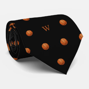 Gravata Laranja Elegante Monograma Inicial de Basquetebol
