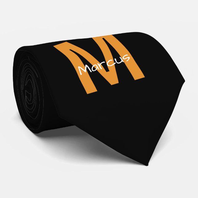 Gravata Laranja Preto Monograma (Rolled)