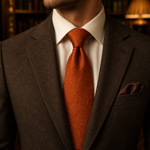 Gravata Laranja Queimada Damask Luxo Terracota Floral