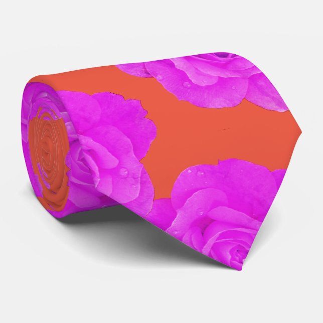 Gravata Laranja Rosa Roxo Floral Rosa Presente Favor Moder (Rolled)