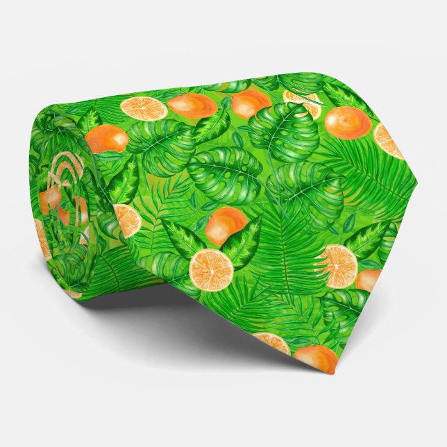 Gravata Laranjas e folhas tropicais (Rolled)