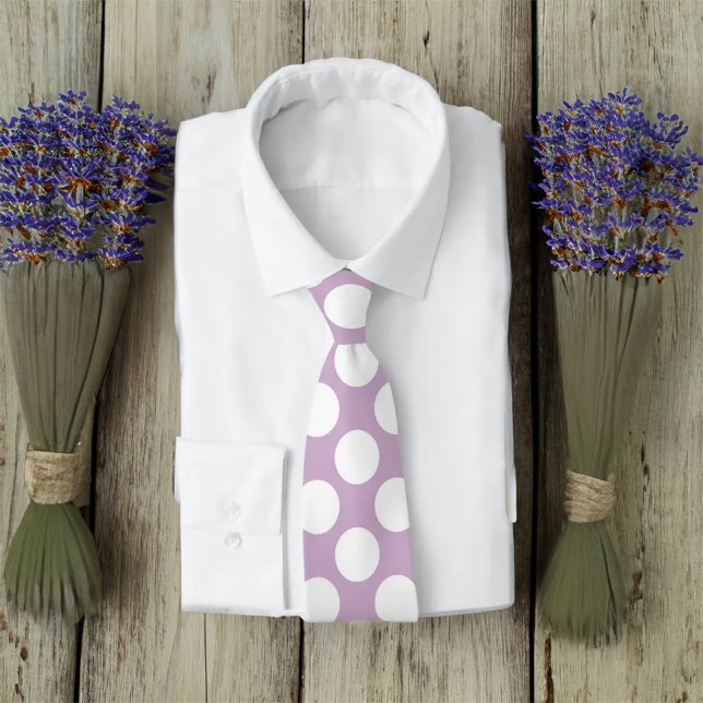 Gravata Lavanda Retro de Bolinhas Brancas Roxas (Criador carregado)