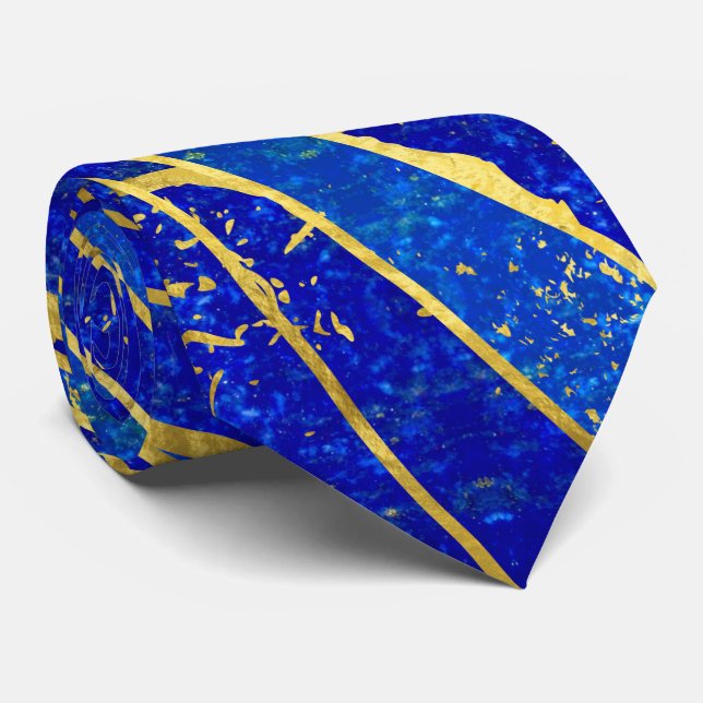 Gravata Lazuli de Lapis e teste padrão de ondas do ouro (Rolled)