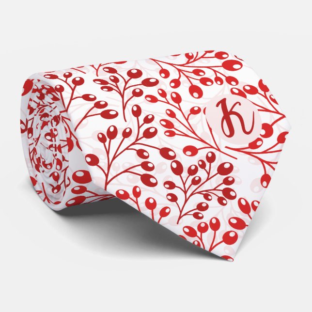 Gravata Leafy Red Pattern Modern Elegant Monogrammed (Rolled)