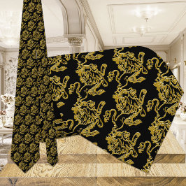 Gravata Leão Arrasto Preto e Dourado