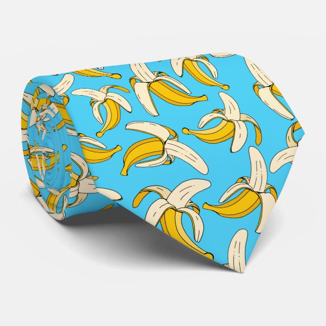 Gravata Legal Trendy Tropical Banana Patterna Turquoise (Rolled)