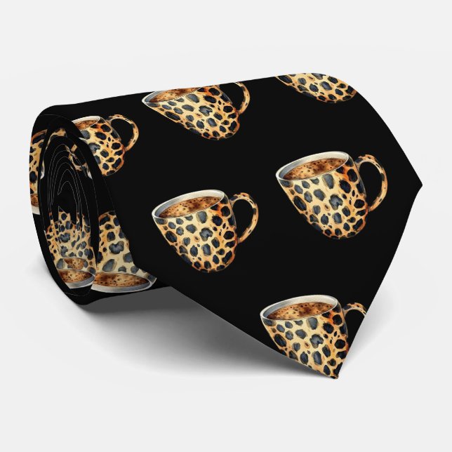 Gravata Leopard Print Coffee Cup Neck Tie (Rolled)