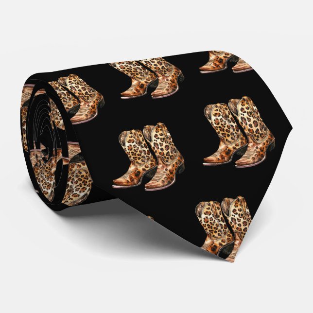 Gravata Leopard Print Cowboy Boots Neck Tie (Rolled)