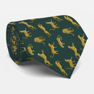 Gravata Leopardo Amarelo Em Animal Selvagem Verde Escuro