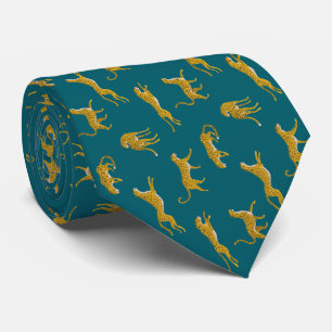 Gravata Leopardo Amarelo No Padrão Escuro De Esmeralda Ani