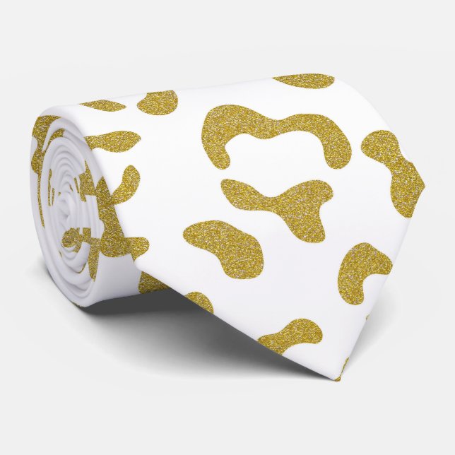 Gravata Leopardo Dourado, Brilho Dourado, Impressão Leopar (Rolled)