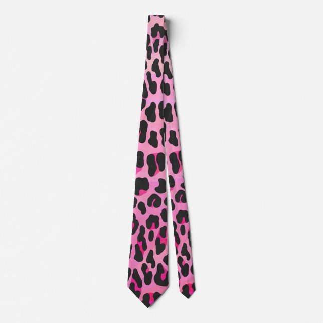 Gravata Leopardo, Impressão preto e rosa quente (Frente)