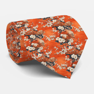Gravata Leque de Padrão de Flor de Cerejeira Japonesa (1)