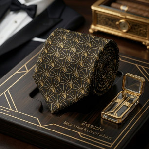 Gravata Leque Explosão Art Déco Preto e Dourado