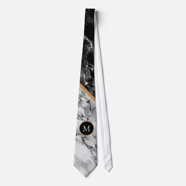Gravata Letra Personalizada Coluna de Pescoço Branco Preto (Frente)