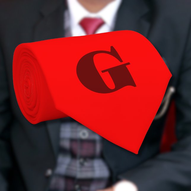 Gravata Letra Vermelha Escura Moderna Monograma | Vermelho (Criador carregado)