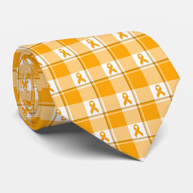 Gravata Leukemia Awareness Plaid Orange Ribbon (Rolled)