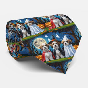 Gravata Lhasa Apso Cachorros Pumpkin Halloween Engraçado