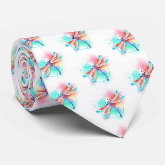 Gravata libélula vermelha sobre fundo de aquarela (Rolled)