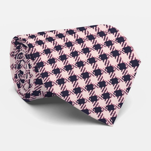 Gravata Light pink and navy blue houndstooth  (Rolled)