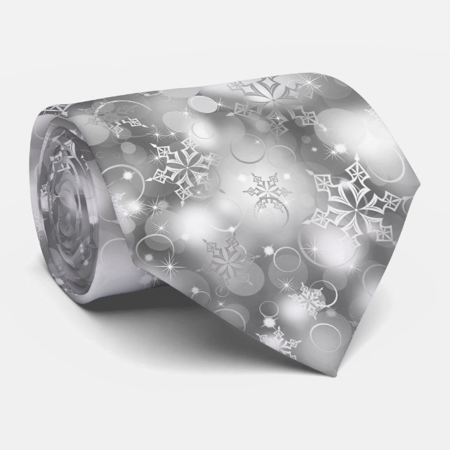 Gravata Lights and Snowflakes, Silver - Christmas Ties, (Rolled)