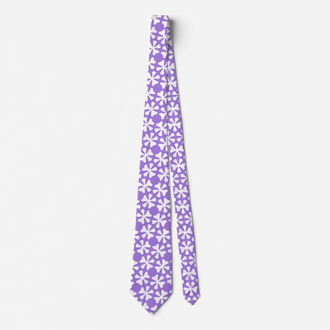 Gravata Lilac and White Modern Geometric Floral Pattern (Frente)