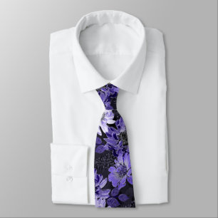 Gravata Lilac, flores roxas em preto