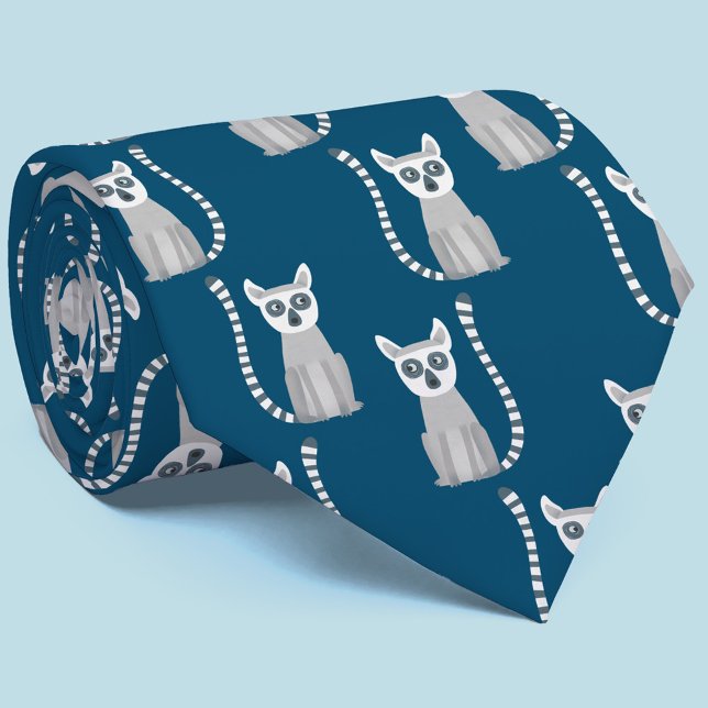 Gravata Limão-Alvo (Fun ring tailed lemur pattern teal green neck tie)