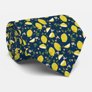 Gravata Limão amarelo azul fruto brilhante verão