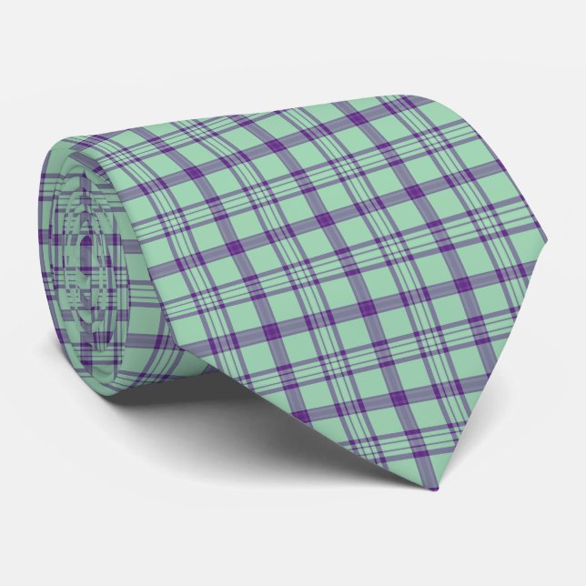 Gravata Lime Green Purple Plaid Classic Pattern Neck Tie (Rolled)