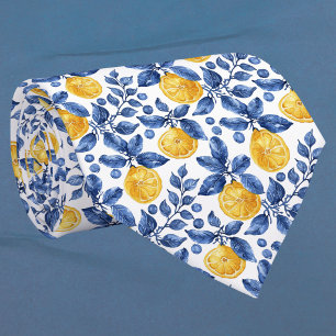 Gravata Limões Amarelos Folhagem Azul Mediterrâneo Amalfi