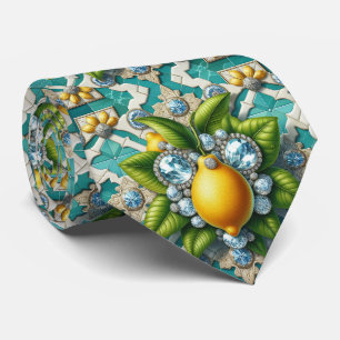 Gravata Limões de Amalfi Faux Silk Diamantes Art Déco